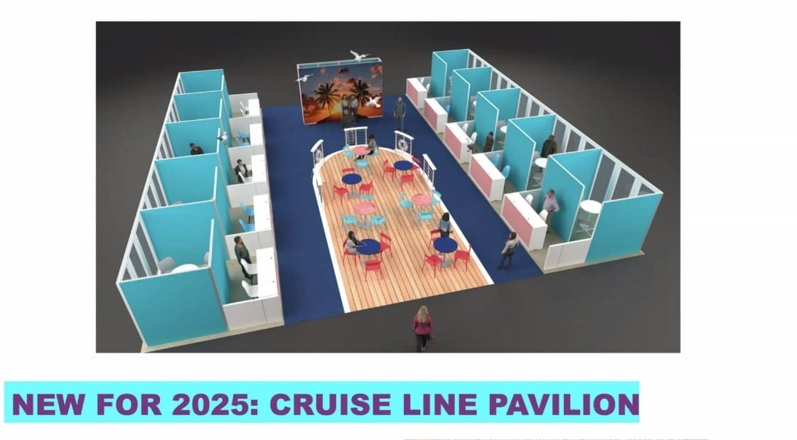 Adição da área dedicada a cruzeiros foi motivada por significativo aumento de interesse dos americanos no setor, Foto: Reprodução Webinar IPW 2025 ipw 2025