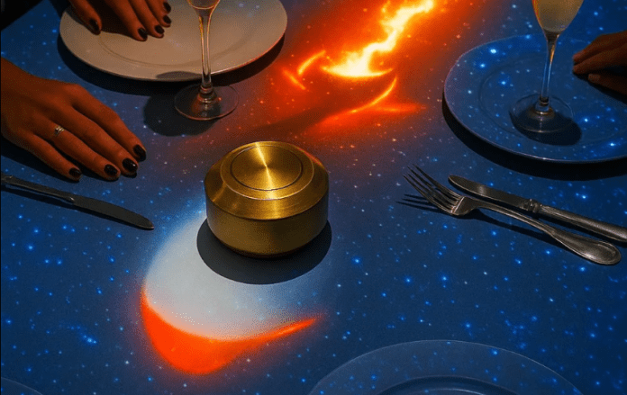 Em uma sala toda projetada, o jantar se torna parte de um storytelling envolvente e descontraído. Crédito: Reprodução/Instagram Em uma sala toda projetada, o jantar se torna parte de um storytelling envolvente e descontraído. Crédito: Reprodução/Instagram