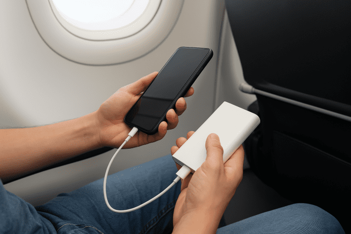 Segundo normas da aviação, o power bank deve ser transportado apenas na bagagem de mão, seguindo orientações de segurança.