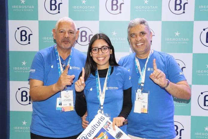 Marcio Ferreira (diretor Comercial), Bárbara Aoki (CFO) e Eduardo Aoki (CEO) da Intermac Seguros. Crédito: Maurício Herschander/ Brasilturis