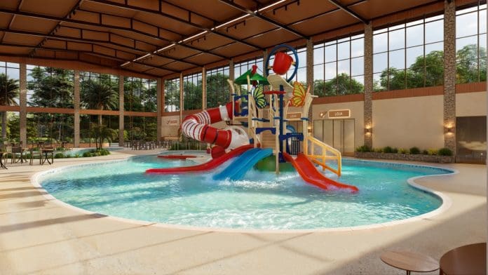 Ilustração de como ficará o novo complexo aquático indoor do Le Canton. Crédito: Divulgação / Le Canton